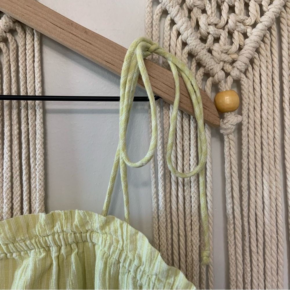 AERIE Woven Front Smocked Button 100% Cotton Tank Yellow Stripe Tie Strap Medium - Picture 7 of 12